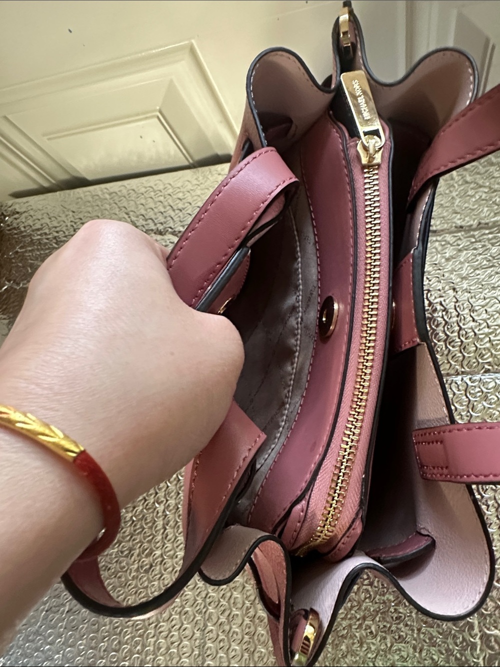 Michael Kors Dusty Rose Leather Satchel with Gold Hardware - Picture 5 of 9